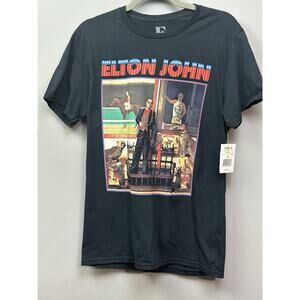 Elton John Shirt Mens Small‎ Short Sleeve Crew Neck T-Shirt Black Graphic NEW